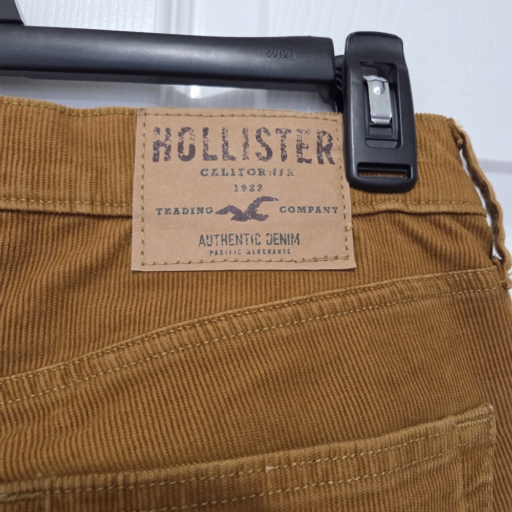 Hollister Men Skinny 5 Pocket Corduroy Pants Brown Tan 33 X 32 Y2K Mallcore - Picture 6 of 12